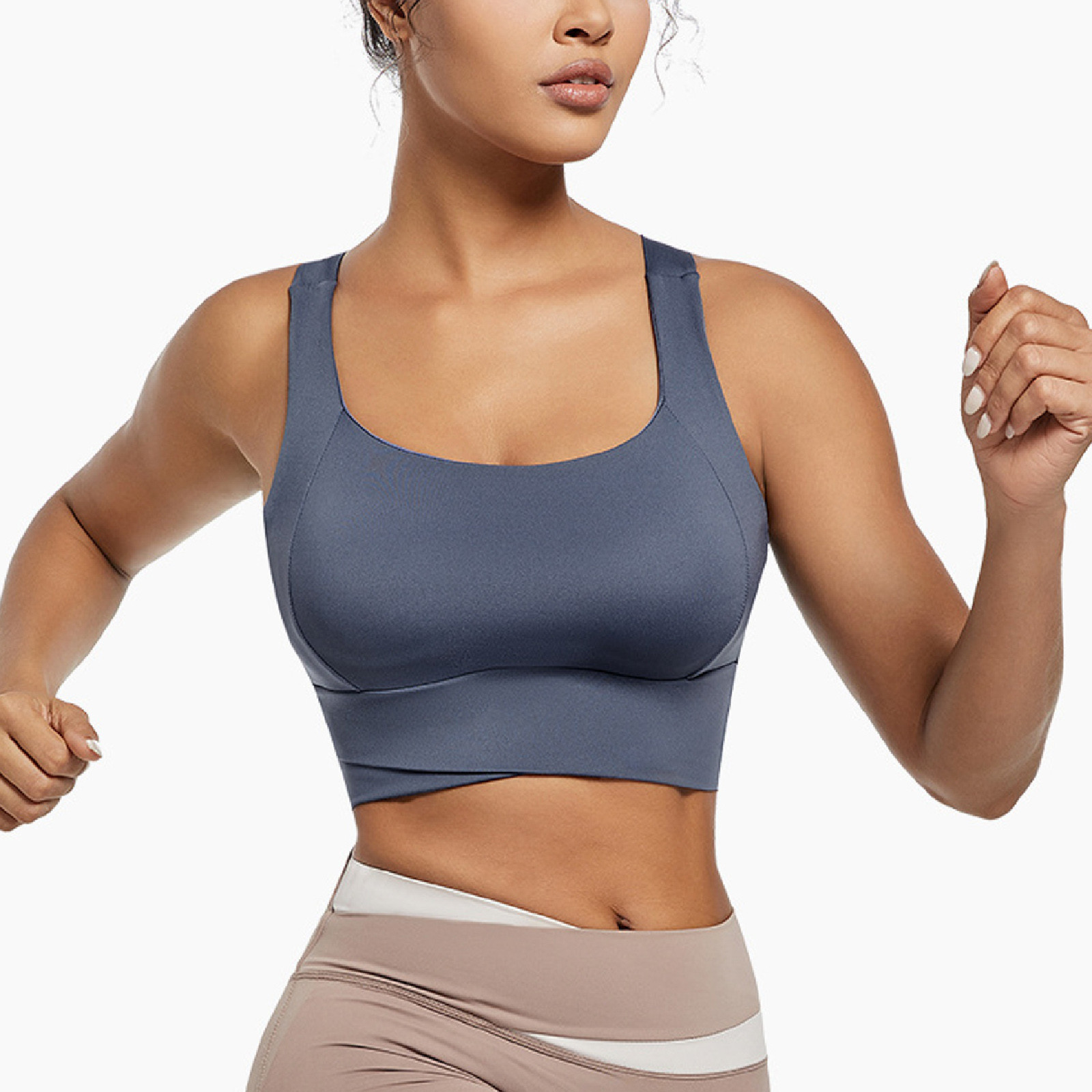 thumbnail image 5 of Sujetador deportivo sin aros para mujer - Camiseta de yoga sexy con fruncido y relleno fijo en el pecho - S-XL, 5 of 5